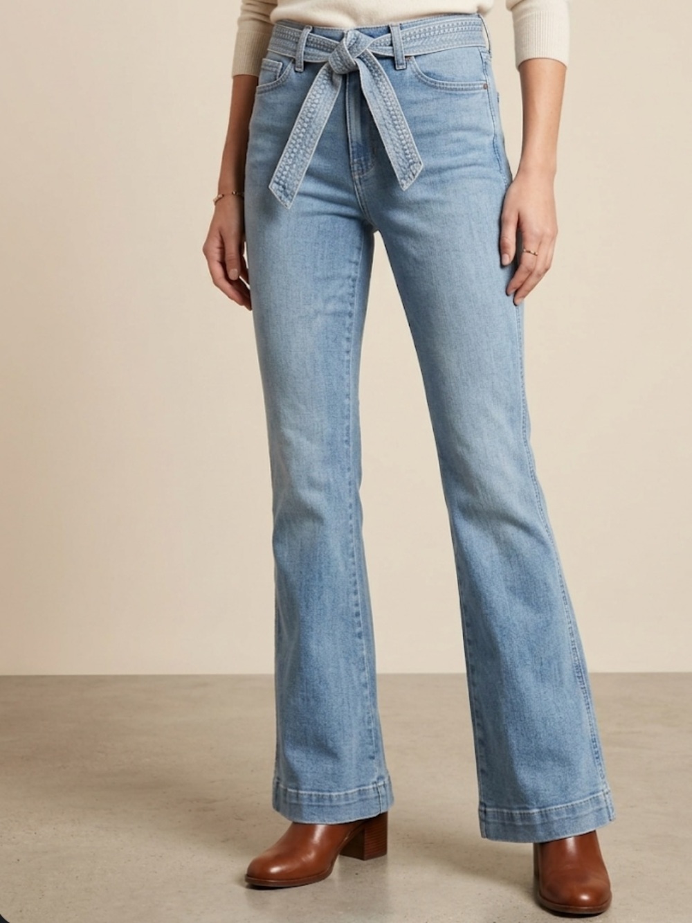 GAP Light Katie Wash High rise Flare Belted Jeans